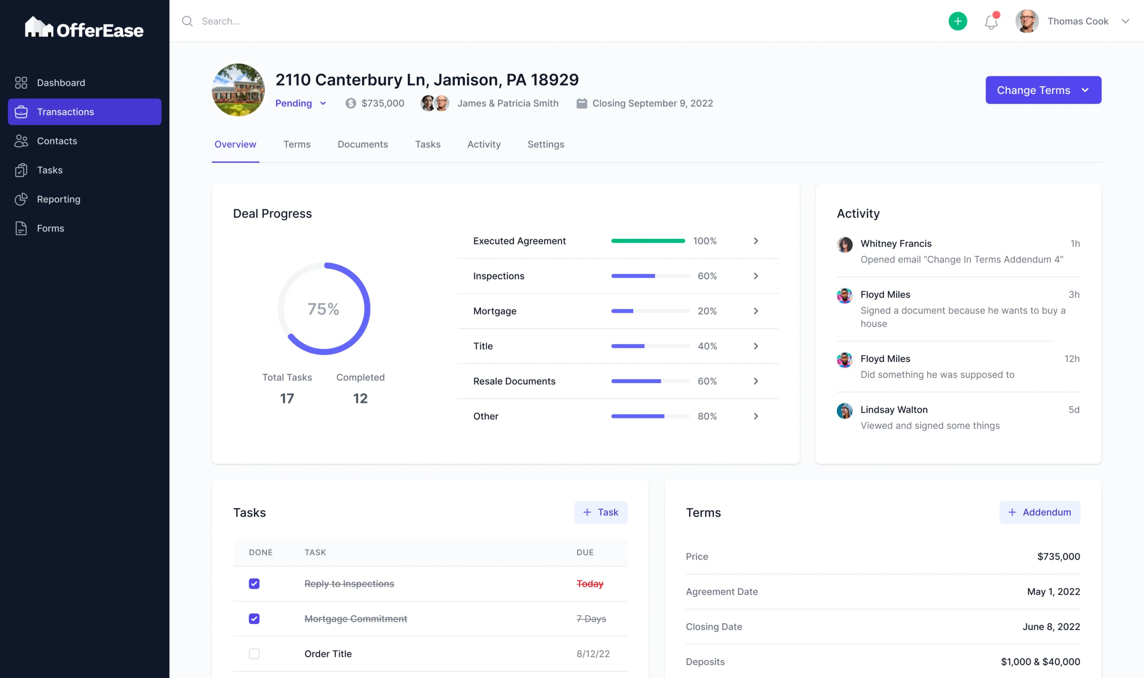 OfferEase transaction workspace preview